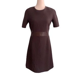 Michael Kors Luxury Leather Waist Chocolate Brown Wool Sheath Dress - 8